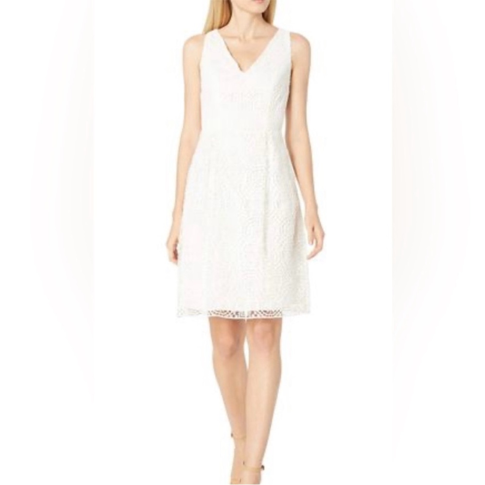 Adrianna Papell White Lace Midi Dress